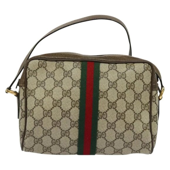 GUCCI GG Supreme Web Sherry Line Bag PVC Beige Gold 904 02 004 Auth 137440 - Picture 2 of 16